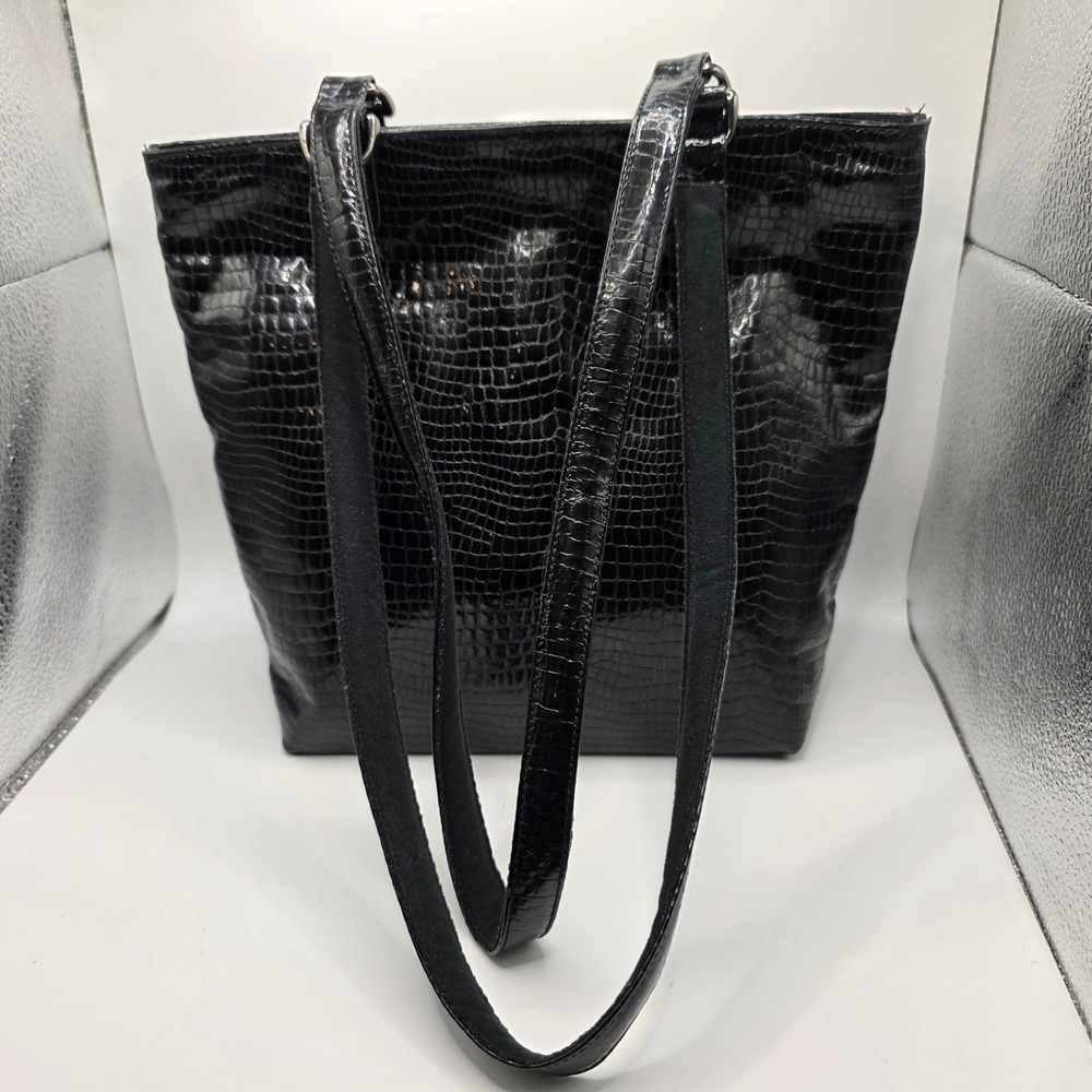 SAS Handsewn Black Croc Embossed Leather Small Tote/shoulder‎ Bag Made In USA!